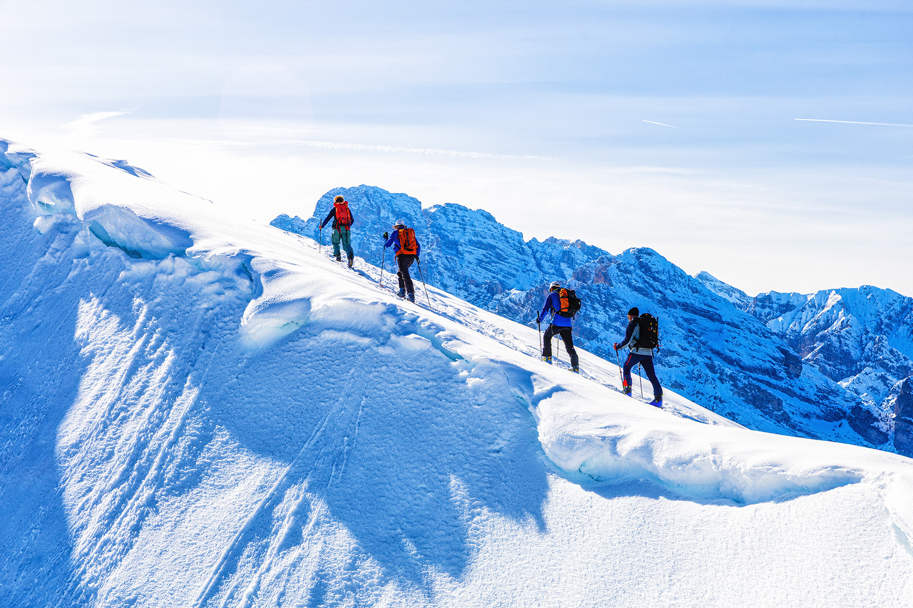 Hikers in The Dolomites in Winter